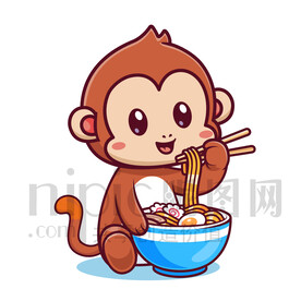 可爱卡通抱吃面的小猴子