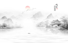山水水墨山水画