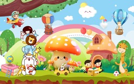 卡通动物乐园森林气球儿童背景墙