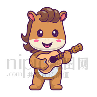 可爱卡通弹吉他的小马