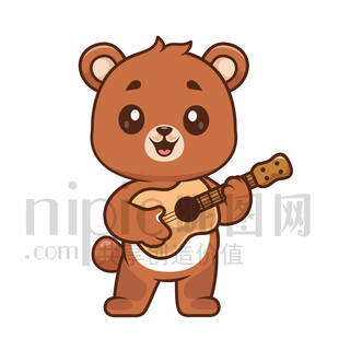 可爱卡通弹吉他的狗熊