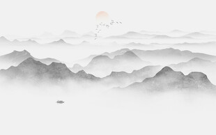 新中式意境山水水墨画背景墙