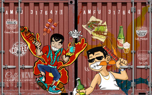 集装箱烧烤背景