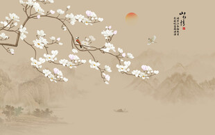 新中式工笔花鸟画背景墙