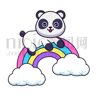 可爱卡通趴在彩虹上的大熊猫