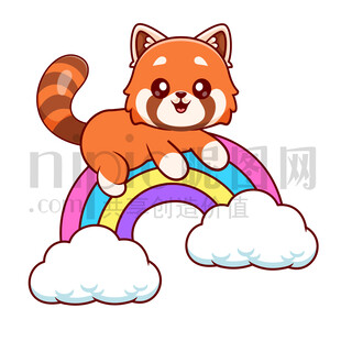 可爱卡通趴在彩虹上的小熊猫