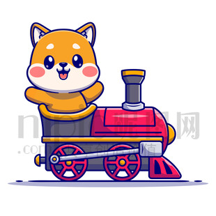 可爱卡通坐火车的小狗