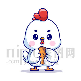 可爱卡通抱着鸡腿的小鸡