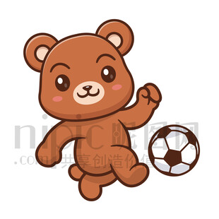 可爱卡通踢足球的狗熊棕熊
