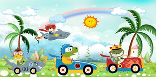 卡通儿童房开车背景