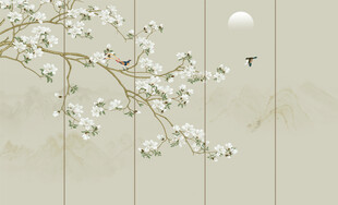 新中式工笔花鸟画背景墙