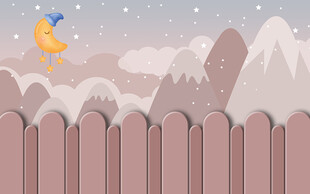 星星月亮粉色儿童房背景墙