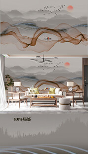 新中式禅意山水背景墙