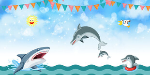 卡通海洋海豚背景墙