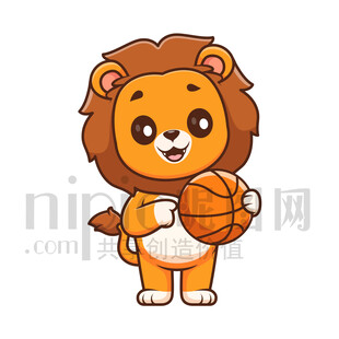 可爱卡通抱着篮球的狮子