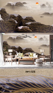 中式复古背景墙山水画图片