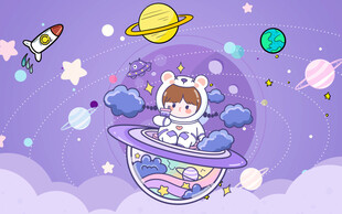 卡通太空背景墙