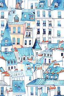 蓝白梦幻小镇建筑