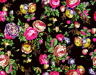 黑色底花卉图案精美印花