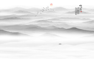 新中式山水画壁画壁纸