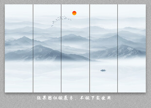 新中式屏风隔断水墨山水画壁画