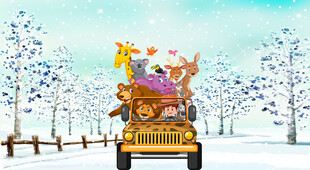 卡通动物雪景背景