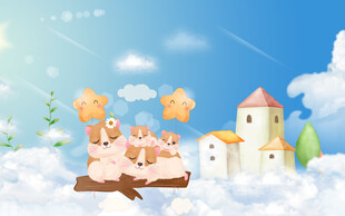 卡通小狗梦幻背景墙