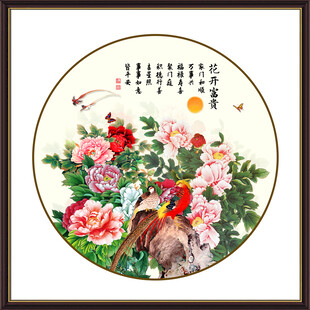 圆形花开富贵牡丹图