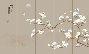 新中式兰花工笔花鸟画背景墙