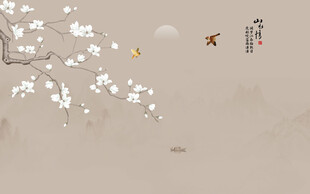 新中式兰花工笔花鸟画背景墙