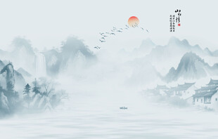 新中式水墨江南山水背景墙