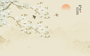 新中式兰花工笔花鸟画背景墙