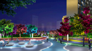 夜晚绚丽多彩的城市景观