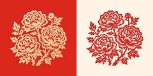 牡丹花传统剪纸纹样矢量图