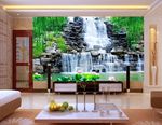 瀑布山水风景柳树荷花电视背景墙