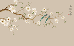 手绘工笔花鸟玉兰花手绘壁画