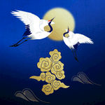 原创新中式鹤祥云无框画背景墙