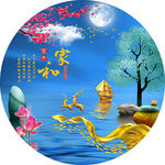 圆形石来运转轻奢麋鹿抽象装饰画