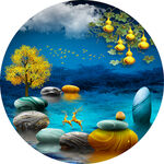 圆形石来运转轻奢麋鹿抽象装饰画