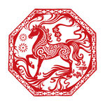 八边形骏马剪纸艺术图案