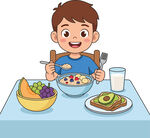 男孩健康早餐插画