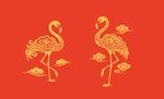 中式金鹤红底吉祥图案