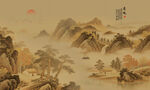 新中式古风国画山水背景墙壁画