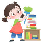 孩子做家务整理书籍打扫卫生插画