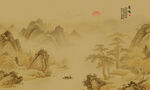 新中式国画山水背景墙壁画壁纸