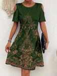 绿色印花短袖连衣裙展示