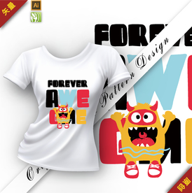 矢量原创可爱怪兽字母插图图案