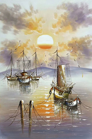 海景帆船一帆风顺油画