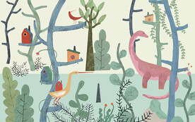 卡通恐龙儿童房背景墙壁画