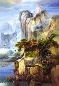 复古山水画油画风景画